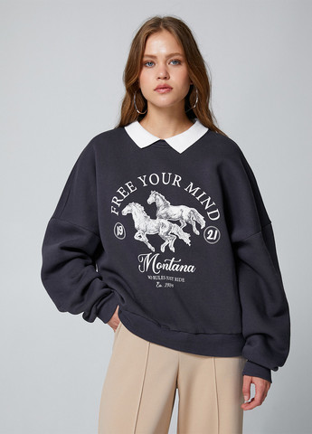 Темно-сірий світшот KOTON кінь без декору (263704332)