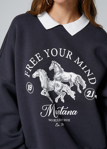 Темно-сірий світшот KOTON кінь без декору (263704332)