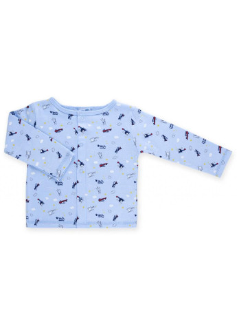 Голубой демисезонный набор детской одежды для мальчиков :человечек, штанишки, кофточка и шапочка (f7763.b.0-3) Luvena Fortuna