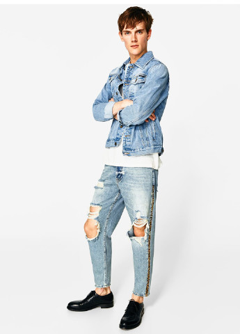 Голубые демисезонные со средней талией джинсы Zara