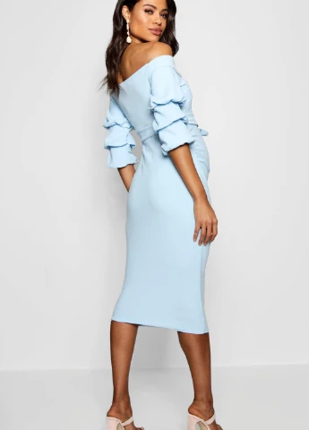 Голубое кэжуал платье для беременных на запах, с открытыми плечами Boohoo однотонное
