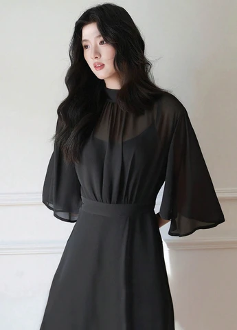 Черное кэжуал платье а-силуэт SHEIN однотонное