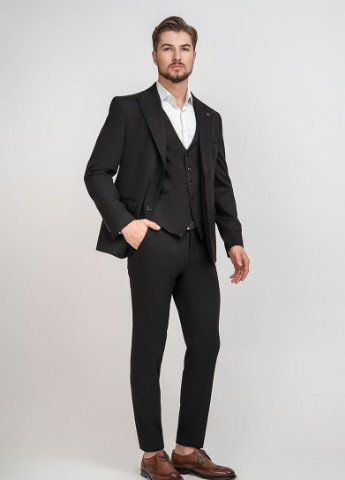 Черный костюм-трійка однобортний чоловічий чорний Andreas Moskin костюм