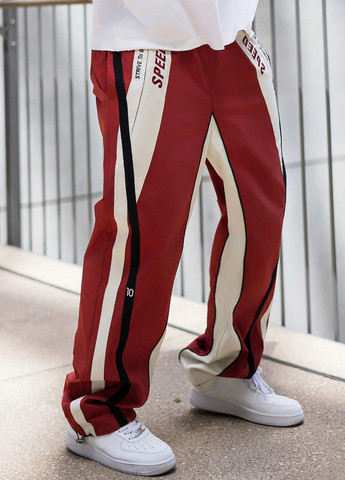 Темно-красные спортивные демисезонные брюки SHEIN