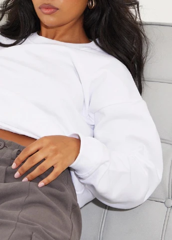 Белый свитшот PrettyLittleThing однотонный без декора (254799086)