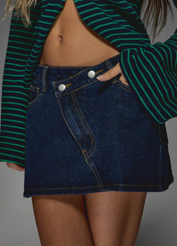 Синяя джинсовая, кэжуал однотонная юбка SHEIN а-силуэта (трапеция)
