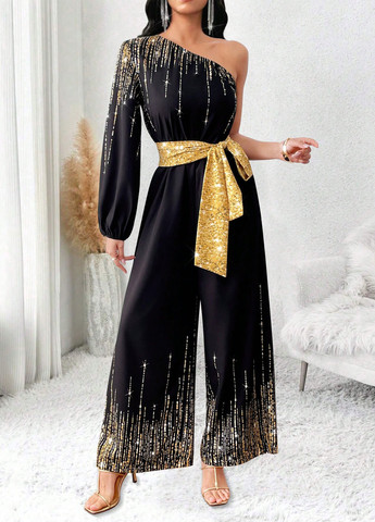 Комбінезон SHEIN комбінезон-брюки однотонний чорний кежуал поліестер