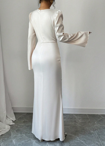 Кремовое вечернее платье годе SHEIN однотонное