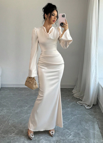 Кремовое вечернее платье годе SHEIN однотонное