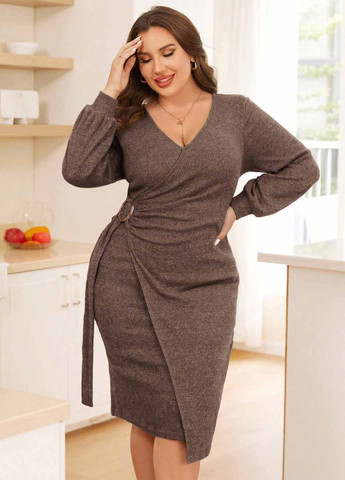 Коричнева кежуал сукня на запах, футляр SHEIN однотонна