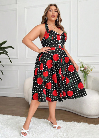 Комбінована кежуал сукня кльош, з відкритою спиною SHEIN з квітковим принтом