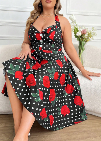 Комбінована кежуал сукня кльош, з відкритою спиною SHEIN з квітковим принтом