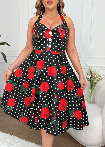 Комбінована кежуал сукня кльош, з відкритою спиною SHEIN з квітковим принтом