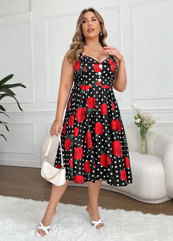 Комбінована кежуал сукня кльош, з відкритою спиною SHEIN з квітковим принтом