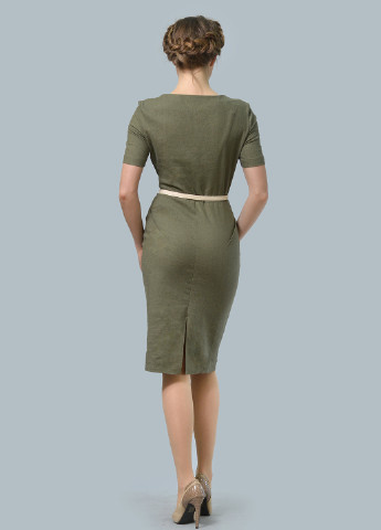 Оливковое (хаки) кэжуал платье футляр Lila Kass однотонное