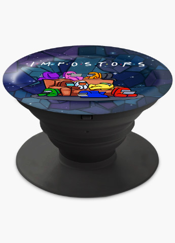Попсокет (Popsockets) держатель для смартфона Амонг Ас Друзья Самозванцы (Among Us Friends Impostors) (8754-2427) Черный MobiPrint (216836491)