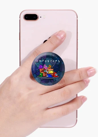Попсокет (Popsockets) держатель для смартфона Амонг Ас Друзья Самозванцы (Among Us Friends Impostors) (8754-2427) Черный MobiPrint (216836491)