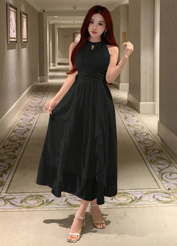 Черное кэжуал платье клеш SHEIN однотонное