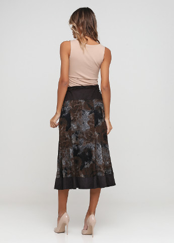 Темно-коричневая кэжуал с абстрактным узором юбка Le Mirage клешированная
