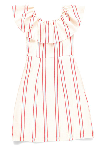 Бежевое кэжуал платье а-силуэт MINT&BERRY в полоску