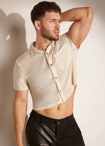 Кремовая кэжуал рубашка однотонная SHEIN