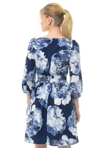 Темно-синее кэжуал платье с длинным рукавом Arefeva с цветочным принтом