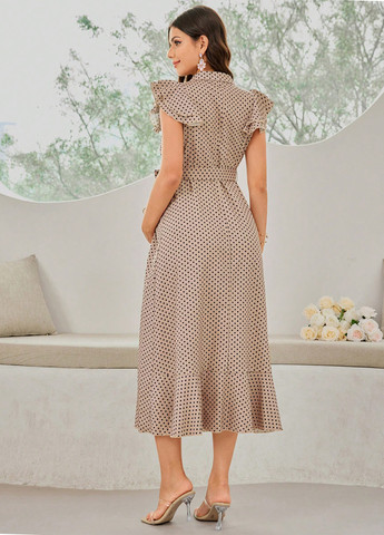 Кофейное кэжуал платье для беременных на запах SHEIN в горошек