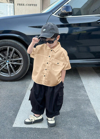 Светло-бежевая кэжуал рубашка однотонная SHEIN