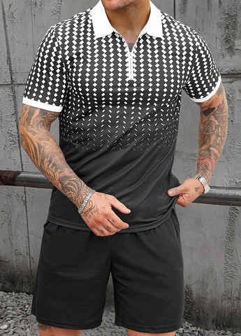 Чорно-білий літній комплект (поло, шорти) SHEIN