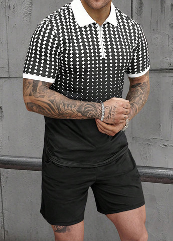 Чорно-білий літній комплект (поло, шорти) SHEIN