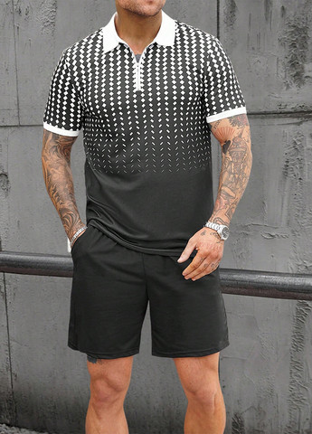 Чорно-білий літній комплект (поло, шорти) SHEIN