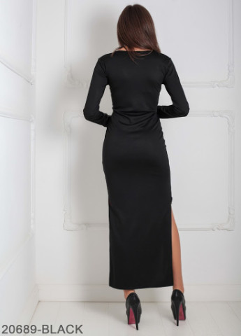 Чорна кежуал елегантна жіноче плаття зі шлейфом і мереживною кромкою на спідниці bristol Podium однотонна