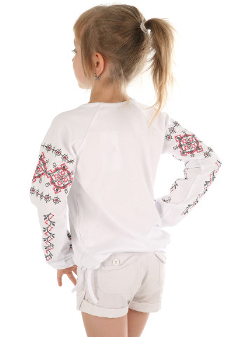 Белая с орнаментом блузка с длинным рукавом Фламинго демисезонная