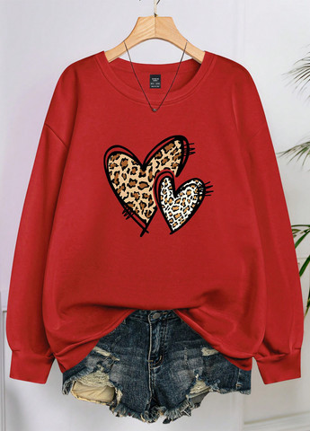 Червоний світшот SHEIN сердечка без декору (365782014)