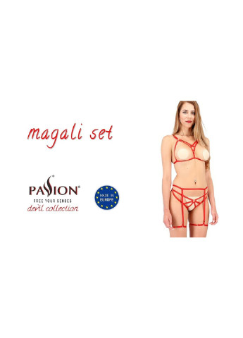 Комплект білизни MAGALI SET OpenBra red XXL/XXXL - Exclusive: стрепи: ліф, трусики і пояс Passion (255459594)