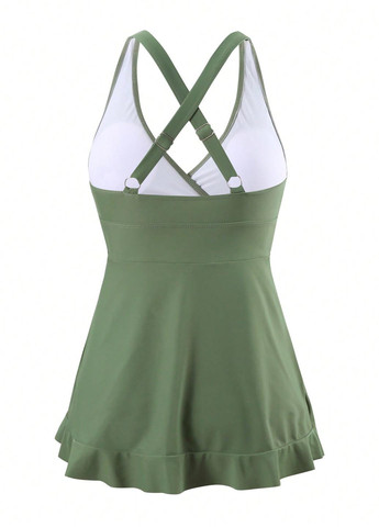 Серо-зеленый летний купальник (платье, трусики) купальник-платье, раздельный SHEIN