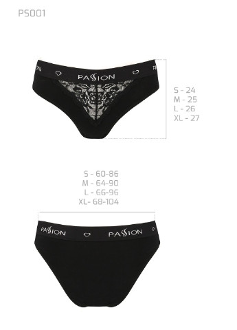 Трусики с широкой резинкой и кружевом PS001 PANTIES black, size L Passion (255615071)