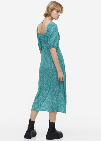 Бірюзова кежуал сукня а-силует H&M з квітковим принтом