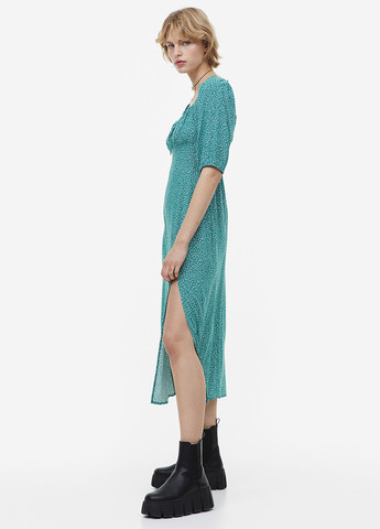 Бірюзова кежуал сукня а-силует H&M з квітковим принтом