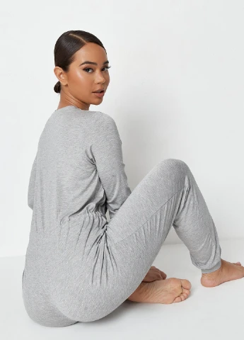 Комбінезон Missguided комбінезон-брюки меланж світло-сірий домашній трикотаж, віскоза
