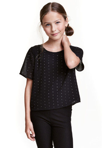 Черная в горошек блузка с коротким рукавом H&M летняя