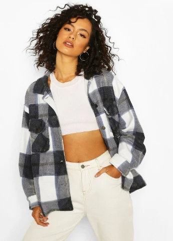 Синяя кэжуал рубашка в клетку Boohoo