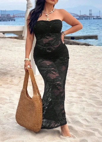 Черное пляжное платье силуэтная SHEIN однотонное