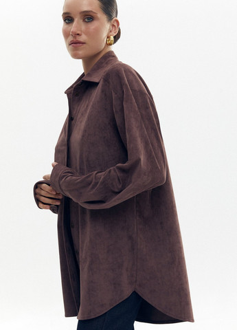 Коричневая кэжуал рубашка однотонная Gepur