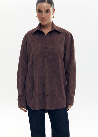 Коричневая кэжуал рубашка однотонная Gepur