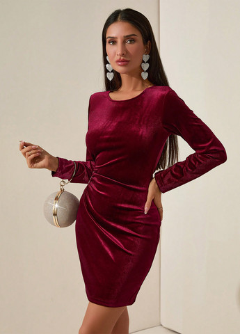 Темно-вишневое коктейльное платье силуэтная SHEIN однотонное