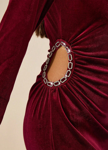 Темно-вишневое коктейльное платье силуэтная SHEIN однотонное