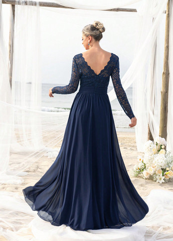 Темно-синя святковий, вечірня сукня кльош SHEIN однотонна