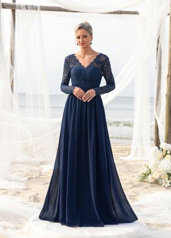 Темно-синя святковий, вечірня сукня кльош SHEIN однотонна