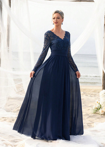 Темно-синя святковий, вечірня сукня кльош SHEIN однотонна